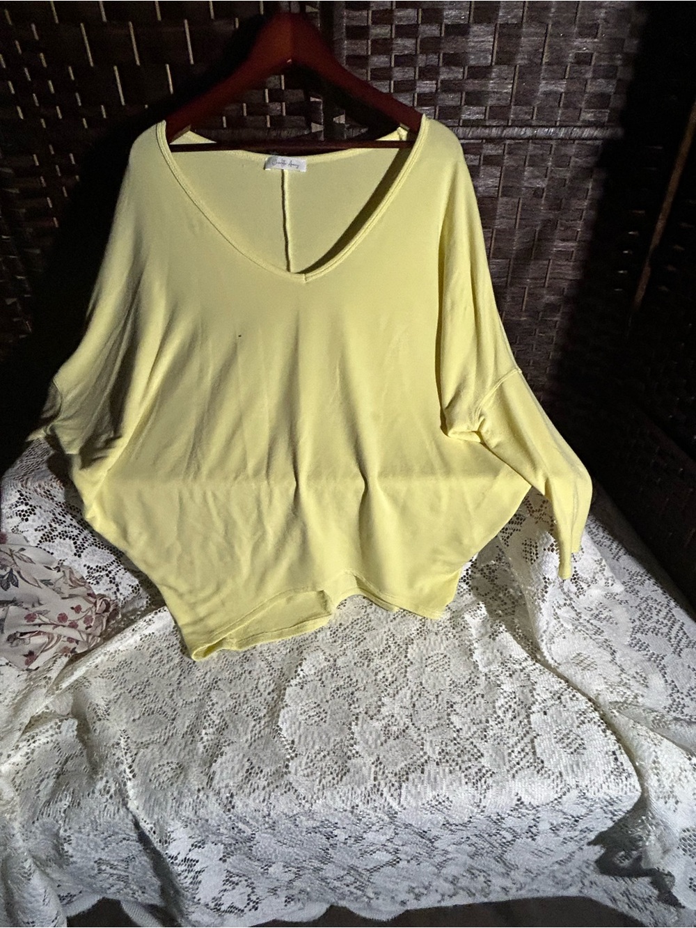 Relaxed V-Neck Women's Pullover Hoodie in Soft Yellow